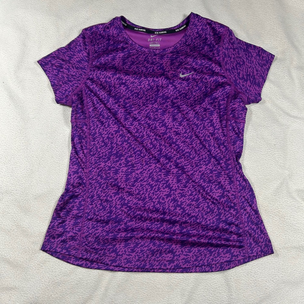 Nike Running Dri-FIT Womens M Purple Digital Camo Short Sleeve Performance Shirt - Picture 2 of 6